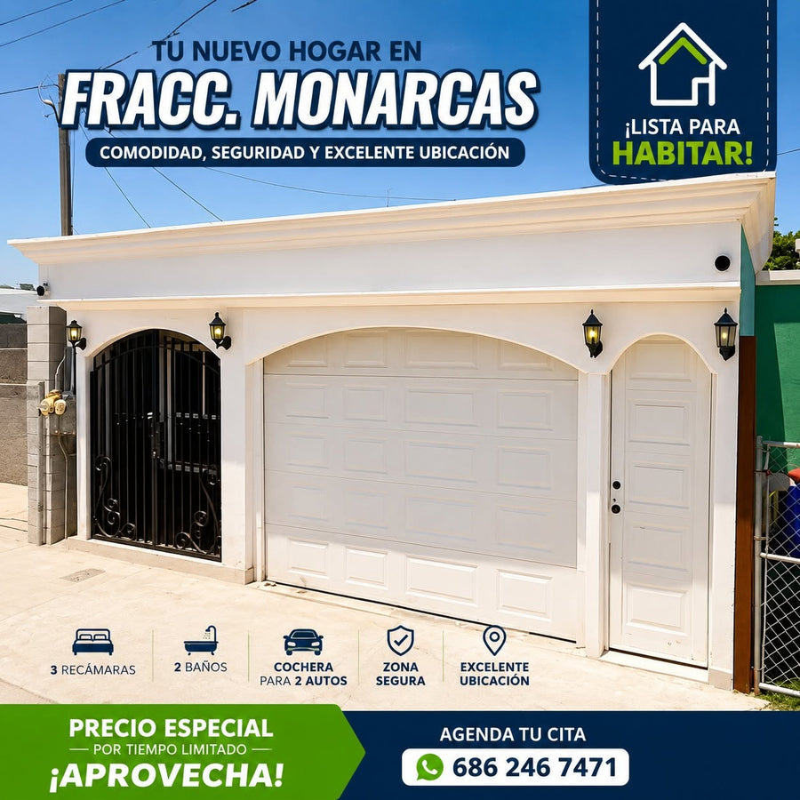 Casa a la venta · Frac Monarcas, Mexicali (2 rec. · 80 m²)